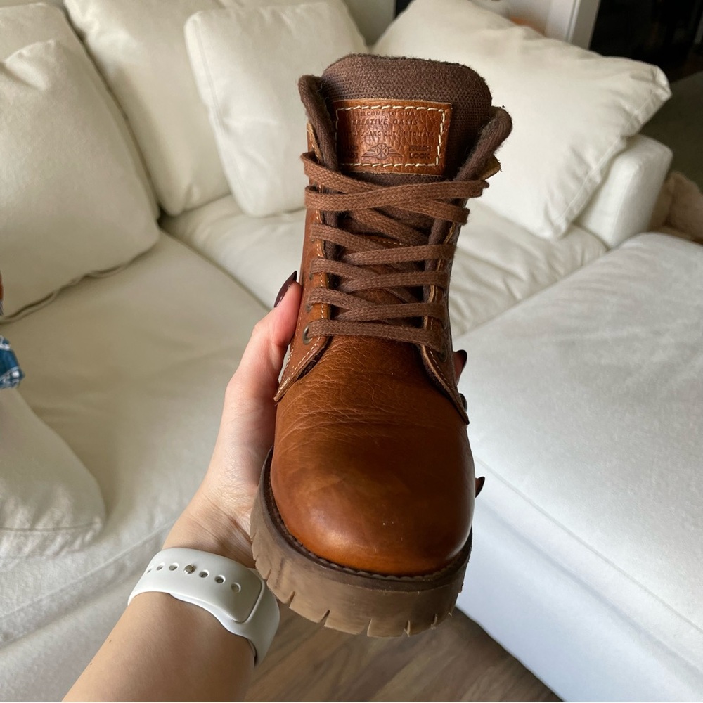 Genuine Leather Geri Booties in Cognac